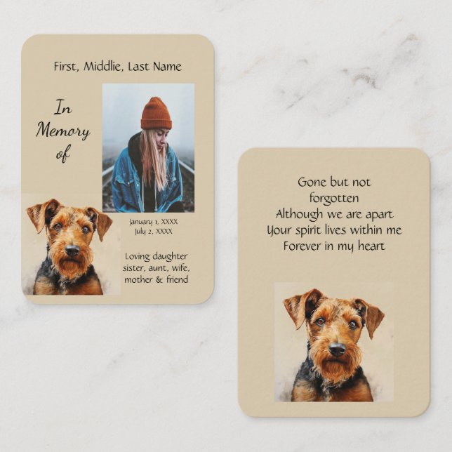 Memorial Memory Card Airdale Terrier Dog Owner (Front/Back)