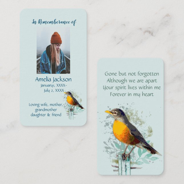 Memorial Memory Card American Robin Bird Art (Front/Back)