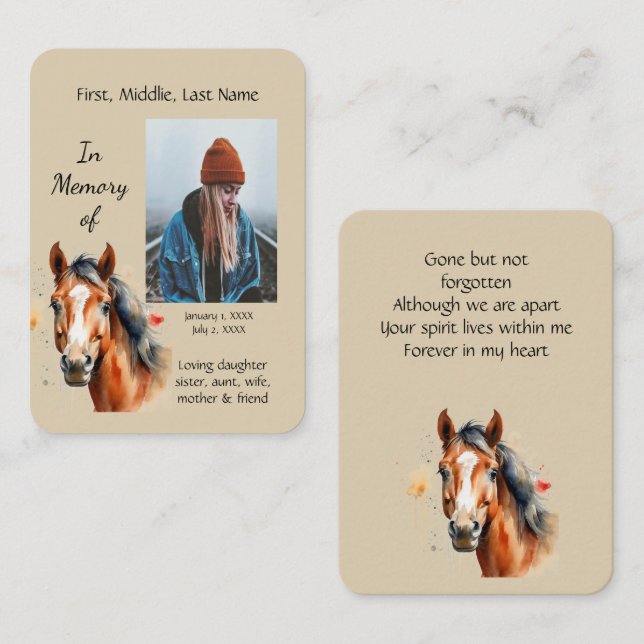 Memorial Memory Card Horse Lover Owner (Front/Back)