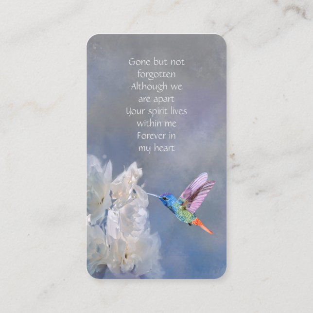 Memorial Memory Card Hummingbird White Flowers (Back)