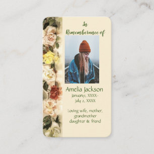 Memorial Memory Card Roses Garden Floral