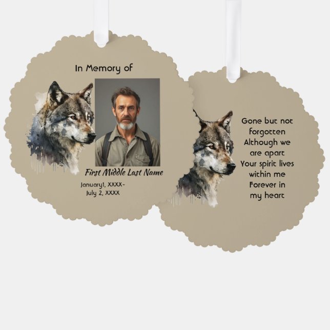 Memorial Memory Card Watercolor Wolf Animals (Front/Back)