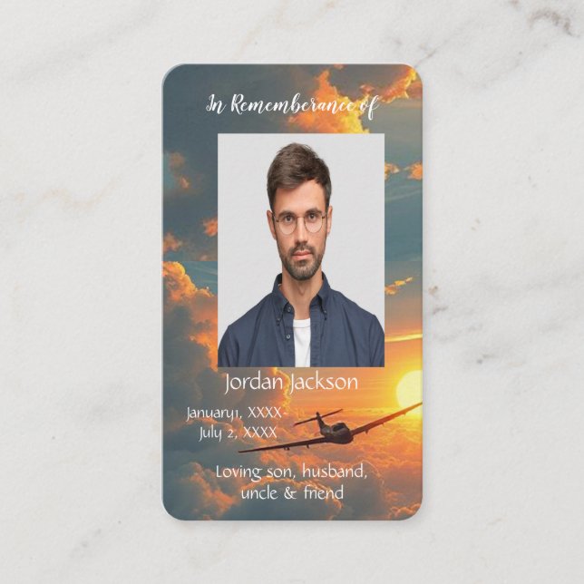 Memorial Memory Pocket Card Aeroplane Pilot (Front)