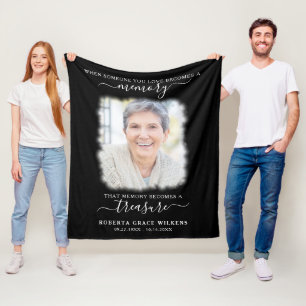 Memorial Memory Treasure Quote Photo Script Black Fleece Blanket