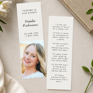Memorial Mini Bookmark   Poem Prayer Card Favour