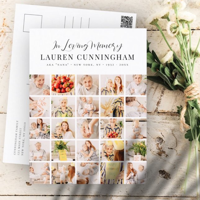 Memorial Minimalist Modern Simple 25 Photo Collage Postcard (Creator Uploaded)