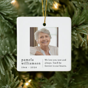 Memorial Minimalist Photo Square Ceramic Ornament