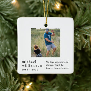 Memorial Minimalist Photo Square Ceramic Ornament