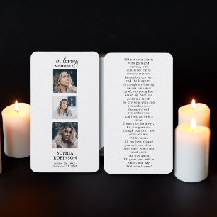 Memorial Modern 3 Photo Funeral Prayer Bookmark Business Card