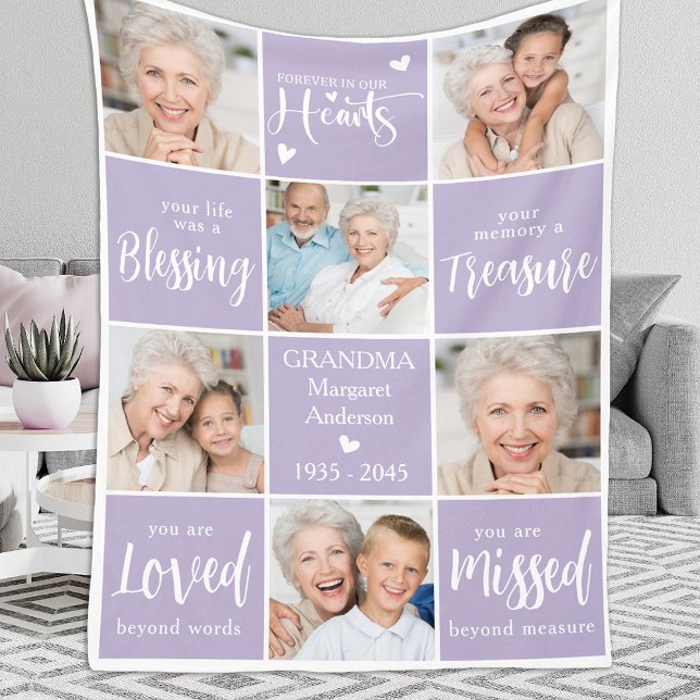 Memorial Modern 6 Photo Collage Family Remembrance Fleece Blanket (Creator Uploaded)