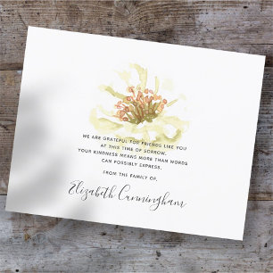 Memorial Modern Chic Floral Foliage Botanicals Thank You Card