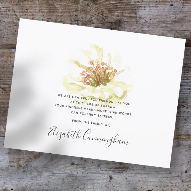 Memorial Modern Chic Floral Foliage Botanicals Thank You Card (Creator Uploaded)