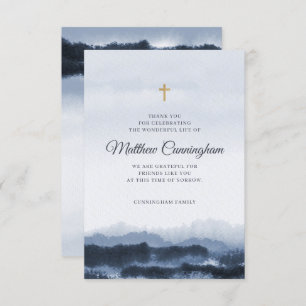 Memorial Modern Elegant Dark Watercolor Cross Thank You Card