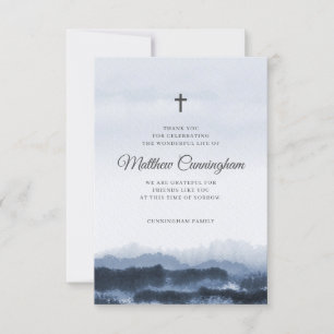 Memorial Modern Elegant Dark Watercolor Cross Thank You Card