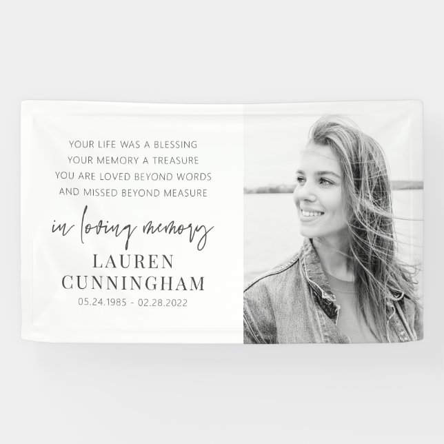Memorial Modern Elegant Simple Chic Photo Banner (Horizontal)