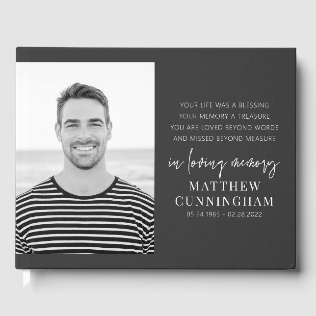 Memorial Modern Elegant Simple Chic Photo Guest Book (Front)