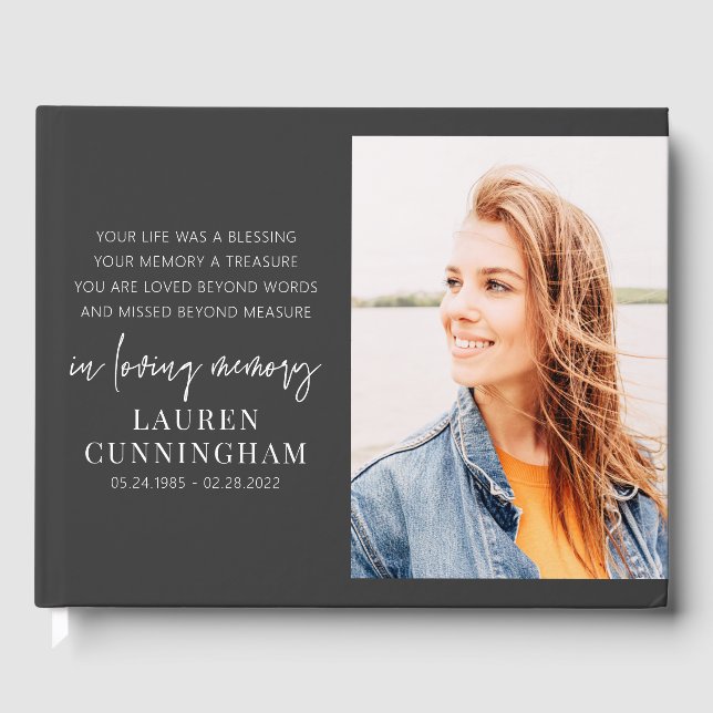 Memorial Modern Elegant Simple Chic Photo Guest Book (Front)