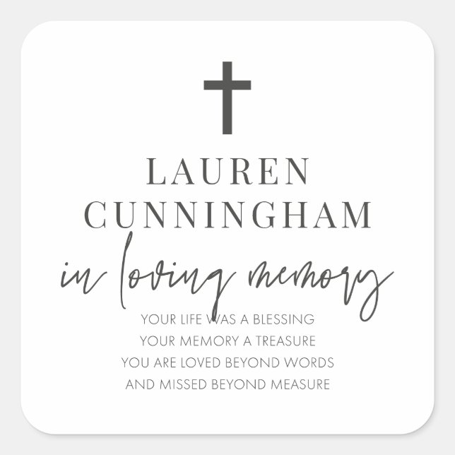 Memorial Modern Elegant Simple Cross Square Sticker (Front)