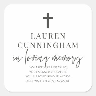 Memorial Modern Elegant Simple Cross Square Sticker