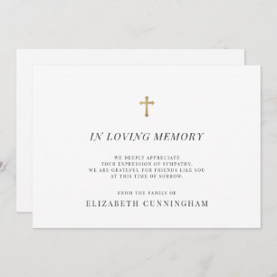 Memorial Modern Faux Gold Cross In Loving Memory Thank You Card