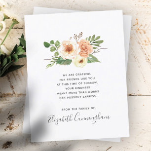 Memorial Modern Floral Flower Foliage Botanicals Thank You Card