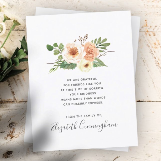 Memorial Modern Floral Flower Foliage Botanicals Thank You Card (Creator Uploaded)