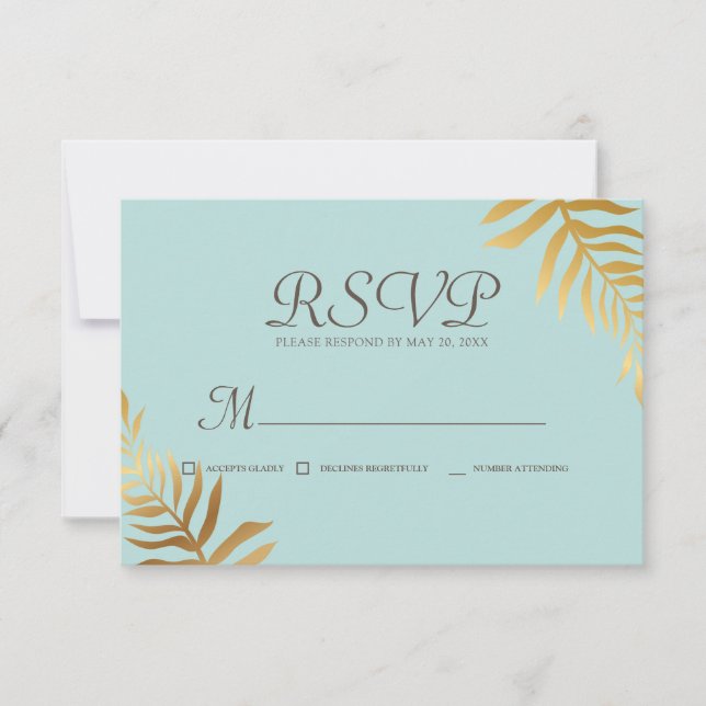 Memorial Modern Golden Foliage Botanical Reply RSVP Card (Front)