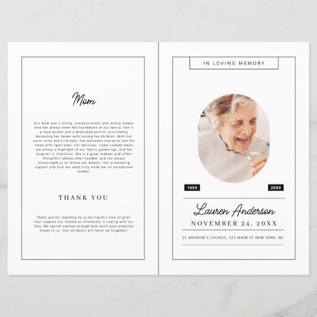 Memorial Modern Minimalist Black and White Program (Front)