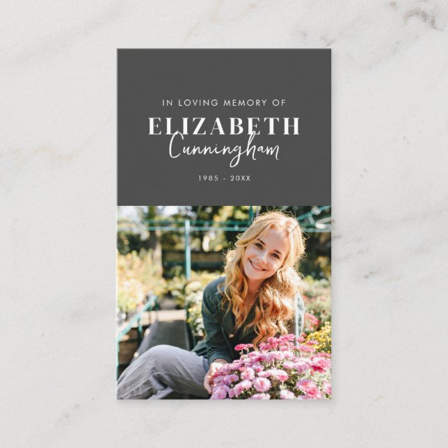 Memorial Modern Minimalist Chic Photo Prayer Business Card (Front)