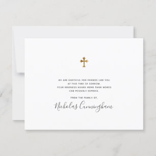 Memorial Modern Ornate Faux Gold Cross Thank You Card