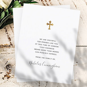 Memorial Modern Ornate Faux Gold Cross Thank You Card
