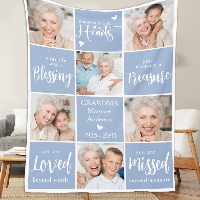 Memorial Modern Personalised Family Multi Photo Fleece Blanket (Creator Uploaded)