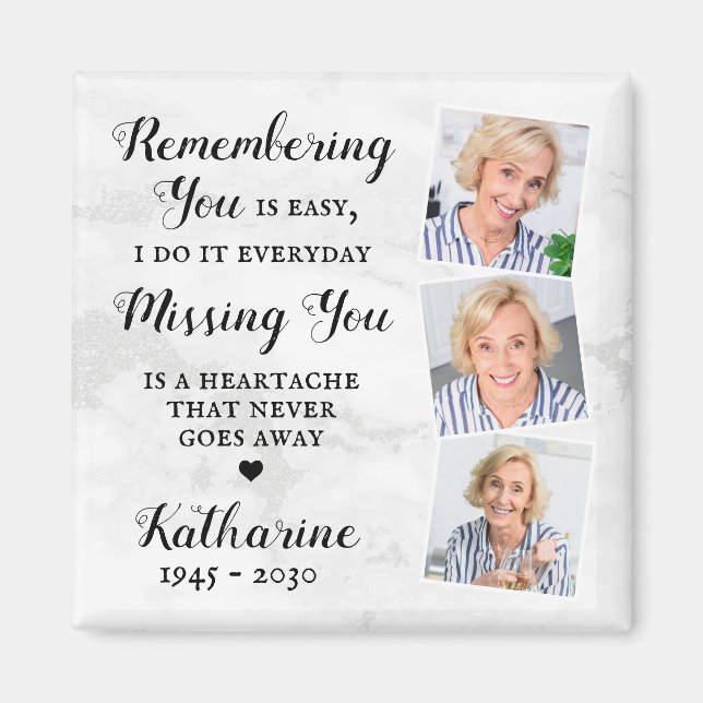 Memorial Modern Remembrance Custom 3 Photo Favour Magnet (Front)