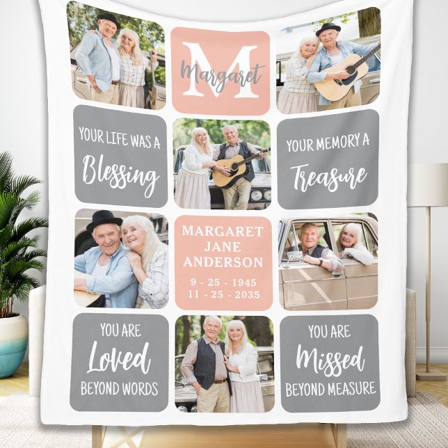 Memorial Modern Remembrance Poem Custom 6 Photo Fleece Blanket (Creator Uploaded)