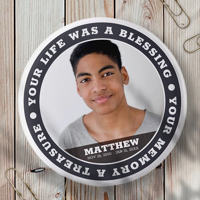 Memorial Modern Simple Custom Photo Keepsake 6 Cm Round Badge (Creator Uploaded)