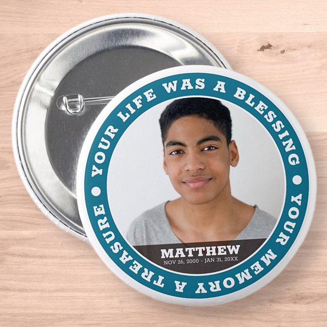 Memorial Modern Simple Custom Photo Keepsake 6 Cm Round Badge (Creator Uploaded)