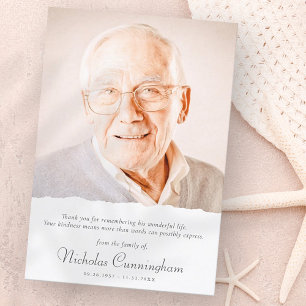 Memorial Modern Simple Elegant Chic Custom Photo Thank You Card