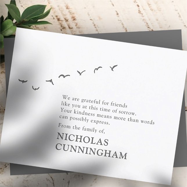 Memorial Modern Simple Flock of Birds Thank You Card (Creator Uploaded)