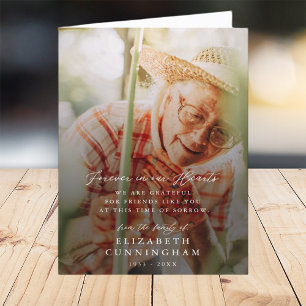 Memorial Modern Simple Forever in our Hearts Photo Thank You Card