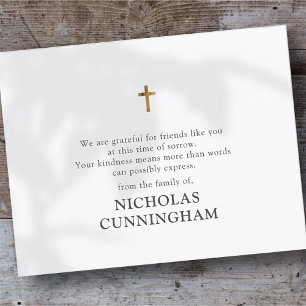 Memorial Modern Simple Gold Cross Thank You Card