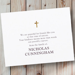 Memorial Modern Simple Gold Cross Thank You Card