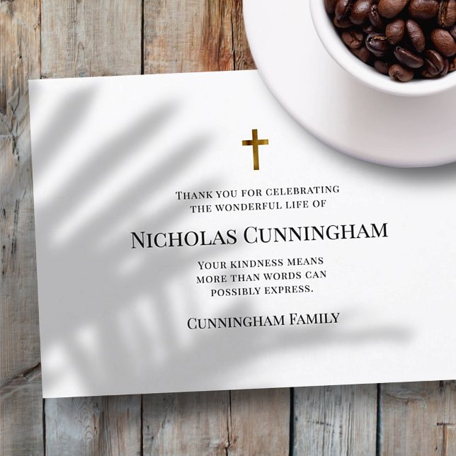 Memorial Modern Simple Gold Cross Thank You Card (Creator Uploaded)