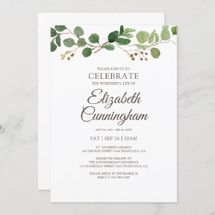 Memorial Modern Simple Greenery Foliage Botanicals Invitation
