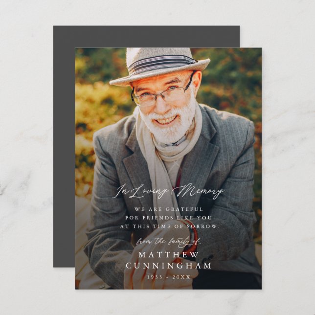 Memorial Modern Simple In Loving Memory Photo Card (Front/Back)