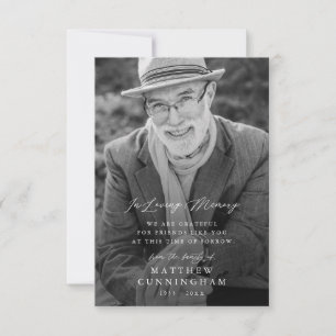 Memorial Modern Simple In Loving Memory Photo Thank You Card