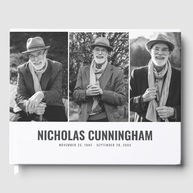 Memorial Modern Three Photo Guest Book (Front)