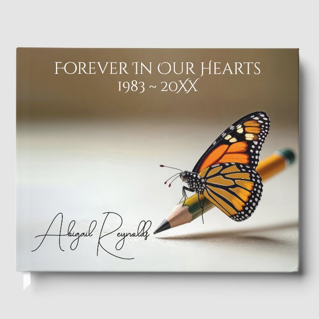 Memorial Monarch Butterfly On a Pencil Guest Book (Front)