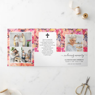 Memorial Multiple Floral Funeral Tri-Fold Program Programme