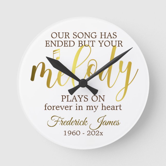 Memorial Music Quote Remembrance Keepsake Round Clock (Front)