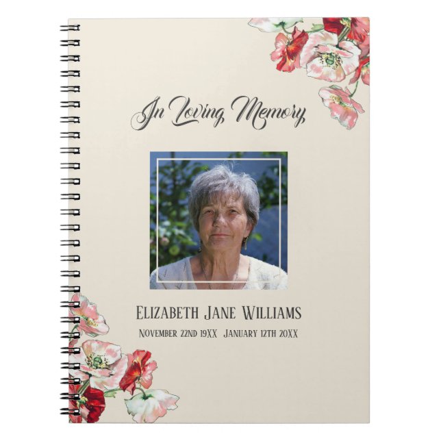 Memorial or Funeral Guest Book Watercolor Poppies (Front)